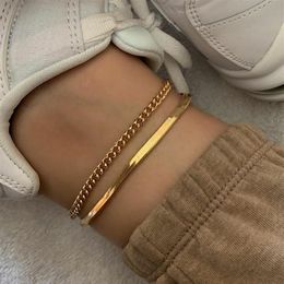 2020 Rose Gold Colour Stainless Steel Snake Chain Anklet Female Korean Simple Retro foot bracelet beach accessories boho jewelry241T