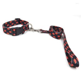 Dog Collars Cute Print Collar And Leash Set For Small Medium Large Dogs Adjustable Puppy Cat Walking Pet Supplies Accessories