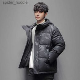 Men's Down Parkas 2023 Winter Men's Fashion White Duck Down Jackets Mens Short Down Hooded Coats Male Camouflage Print Warm Overcoats H499 L230926