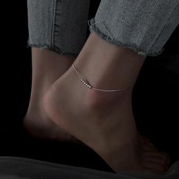 Anklets 925 Sterling Silver Bead Anklet Female High Sense Fashion Foot Chain Ankle Bracelet Bling For Women274G