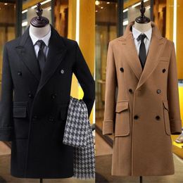 Men's Wool Classic Polo Coat Double-Breasted Autumn And Winter Jacket For Men Woollen Cloth Trench Overcoat Slim British Mid-Length