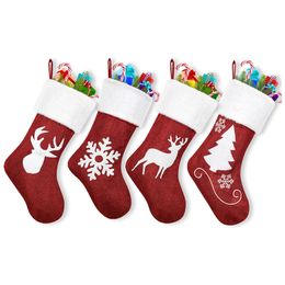 Christmas Stockings Ornament Red White Decoration Home Merry Fireplace Hanging Velvet Candy Bag For Family Decorations Xmas Tree Party Gift Snowflake Tree Deer
