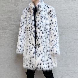 Men's Fur Men Jacket 2023 Winter Medium Long Windbreaker Without Hair Loss High End Women Standing Collar Leopard Print Thickened