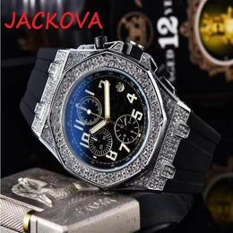 Famous all dials working classic designer watch Luxury Fashion Crystal Diamond Men Watches Large dial man quartz clock stopwatch345O