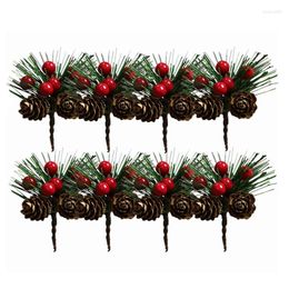 Decorative Flowers SEWS-50Pcs Mini Simulation Christmas Pine Picks Stems Artificial Creative Needle Berry Plant For Xmas Party Home Decor