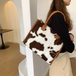 Evening Bags Fashion Top-Handle Retro Cow Leopard Print Plush Design Autumn Winter Shoulder Bag Large Capacity Women Handbags Totes