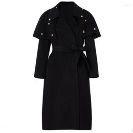 Women's Wool Arrival Winter Fashion Cloak Beading Diamond Woollen Overcoat Women Belted Thick Blends Outwear