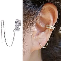 Backs Earrings 1PC Elegant Imitation Pear Tassel Chain Ear Clip For Women Gold Color Double Zircon Piercing Tragus Jewelry KDE014