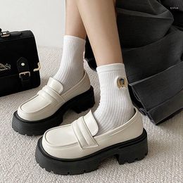 Dress Shoes Platform Heels Women Lolita Mary Jane Loafers For Woman Spring Ladies Vintage Soft Slip On White