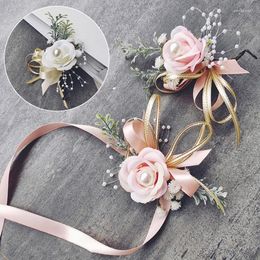 Charm Bracelets Wedding Decoration Boutonniere Flowers Girls Bridal Bridesmaid Wrist Groom Corsage Ceremony Party Favors Supplies