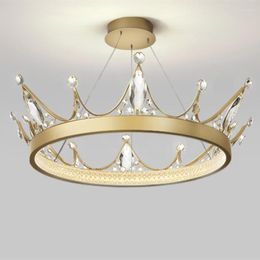 Pendant Lamps Light Luxury Crown Crystal Bedroom Chandelier Living Room Modern Children's Home Master Lamp