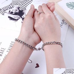 Charm Bracelets For Women Men Fashion Couple Cuff Jewellery Vintage Sier Colour Chains Heart Magnet Korea 2022 Trendy Psera Drop Delivery Dhsyu