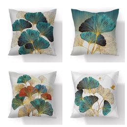 Pillow Case 45x45cm Ginkgo Biloba Polyester Cushion Cover Waist Pillow Case Black Golden Leaves Living Room Chair Sofa Home Decoration 230925