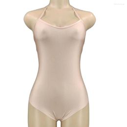 Stage Wear Solid Nude Colour Performance Bodysuit Sleeveless Backless Theatrical Costume For Women Stretch Outfit Uniform Costumes