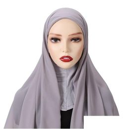 Hijabs Lace Jersey Instant Hijab Solider Color With Button Muslim Women Middle East Arabian Scarf Dubai Turban Veil Accessories 230509 Dhv0I