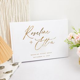Other Event Party Supplies Personalised White/Black Wedding GuestBook Simple Elegant Wedding Reception Landscape Foil Chrome Wedding Keepsake 230926
