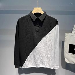 Men's T Shirts Spring Autumn Black White Stitching Contrasting Color Long-sleeved Niche Loose Casual High Street Tops Male Clothes