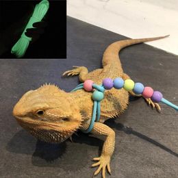 Dog Collars Luminous Lizard Nylon Rope Glow In Dark Reptiles Outdoors Traction Strap Adjustable Beads Small Pet Animals Supplies