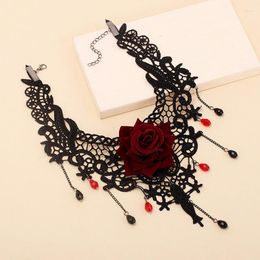 Choker Gothic Chokers Black Beaded Flowers Sexy Lace Neck Necklace Vintage Tassel Chain Women Steampunk Halloween Jewellery