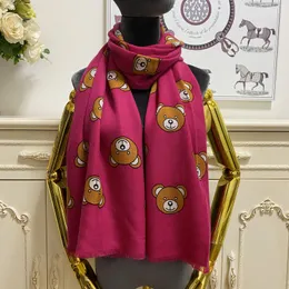 Women's long scarf scarves shawl 100% wool material Print letters bear pattern size 180cm - 65cm