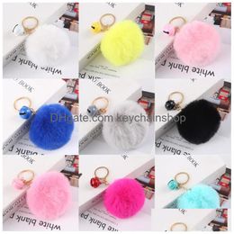 Key Rings Creative Bell Pompom For Lady Fluffy Plush Keychains Faux Rabbit Fur Ball Keyfobs Holder Fashion Accessories Drop Delivery J Dhfyc