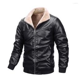 Men's Fur Coats Men Motorcycle Leather Jacket Fleece Solid Colour Casual Lapel Warm Winter Zipper Chaquetas Hombre