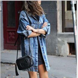 Women's Jackets 2023 Women Mid Length Dark Hole Denim Trench Coat Oversized Jacket Long Jeans Blue Jean Fall