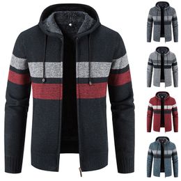 Men's Jackets Men's Striped Jacket Casual Soft Sweater Winter Autumn Zipper Coat Knitted Luxury Brand Fashion Y2K Hooded Jumpers Knit Overcoat 230926