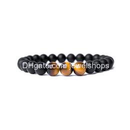 Beaded Matt Onyx Tiger Eye Howlite Bracelet Genuine Energy Power Beads Stone Black Matte Agate Stretch Bead Couple Bracelets For Men W Dhw9Z