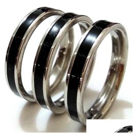 Band Rings 50Pcs Black Enamel 4Mm Sier Stainless Steel Men Women Fashion Finger Ring Wholesale Trendy Jewelry Sale Party Drop Delivery Dhx0C