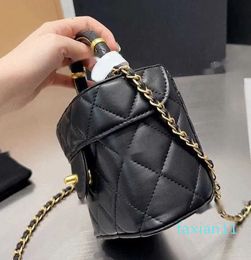 Women Designer Mini Vanity Box Bag with Top Handle Carved Gold Metal Hardware Real Leather Matelasse Chain Crossbody Shoulder