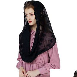 Hijabs Latin Church White Bridal Lace Mantilla Veil Muslim Shawl 230509 Drop Delivery Fashion Accessories Hats Scarves Gloves Wraps Dhigq