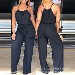 Women's Jumpsuits Rompers Drawstring Jumpsuit Rompers Women Spaghetti Strap Casual Summer One Piece Wide Leg Pants Jumpsuit Beach Overalls 2023 Bodysuit L230926