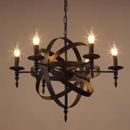 Vintage Retro Candle Pendant Lights Fixture Wrought Iron Lof American Living Room El Hanging Lamp Bronze Luminaire Ship Lamps2018