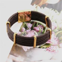 Europe America Fashion Bracelets Lady Women Print Flower V Letter Five Layer Round Leather Cord Bracelet Bangle With 18K Gold Engr245K