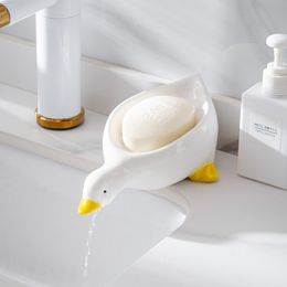 Soap Dishes Cartoon Creative Ceramic Soap Box Cute Duck Shape Soap Dish Storage Rack Drainable Soap Holder Container Bathroom Accessories 230926