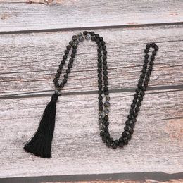 Mala Beads 6mm Volcanic Stone Knotted Meditation Semi-Precious Jewellery Men And Women Charm Necklace Hanging Black Tassel Pendant N209S