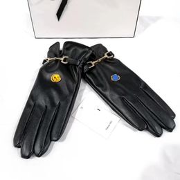 Leather men's and women's five-finger gloves Fashion Designer brand letter printed thick warm gloves Winter outdoor sports pure cotton high quality