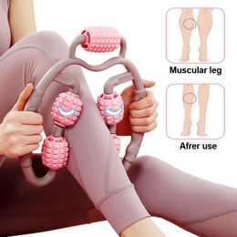 Yoga Circles 360° Massager Leg Muscle Relaxation Roller Ring Clamp Leg Massage Stick Yoga Body Shaping 5 Wheels Fitness Device for Sports 230925