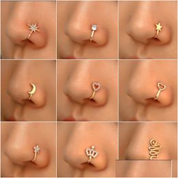 Nose Rings Studs Fashion Ring Charm Crystal Butterfly Pentagram Women Fake Piercing Clip On Ear Body Jewellery Drop Delivery Otglp