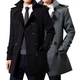 Men's Wool 2023 Casual Long Double Breasted Trench Coat Men Turn Down Collar Zweireiher Sakko Herren