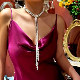 Choker Vintage Wedding Party Jewellery Gift Elegance Asymmetric Imitation Pearl Necklace Luxury Beaded Long Necklaces Accessories