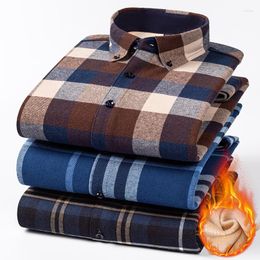 Men's Casual Shirts Winter Pure Cotton Fleece Warm Men Plus Velvet And Thickened Brushed Plaid Long-sleeved Shirt Fashion Coat