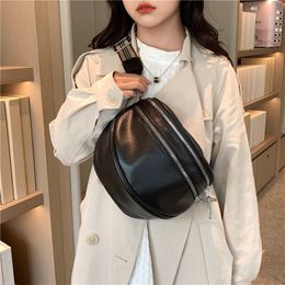 Evening Bags Two Zipper Pouch Waist Bag For Women Trend Half Moon Crossbody Black PU Leather Messenger Handbag Multi function Chest 230926