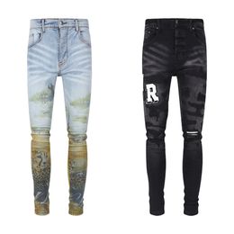 Designer calças de calça de jeans masculinas homens imprimem o exército verde destruído masculino slim jeans reto de jeans skinny jeans tamanho 30-40