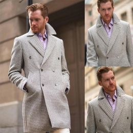 Men's Wool Business Men Suit Winter Warm Long Houndstooth Cloth Overcoat Office Party Prom Blazer Tailor Made Formal Causal Costume Homme