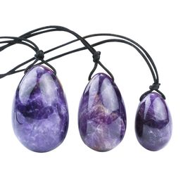 Drilled Amethyst Yoni Eggs Set Natural Crystal Purple Jade Massage Ball Kegel Exercise Tool Pelvic Floor Muscle Vaginal Massager