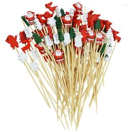 Forks 100pcs Fancy Cocktail Picks Bamboo Fruit Festive Toothpicks Appetizer Skewers Wooden Sticks With Christmas Trees On TheTop