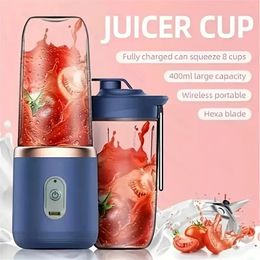 1pc 13.53oz Electric Juicer Cup, Portable Charging Mini Juicer, Home Multi-Function Juicer Juicer Cup, Wireless Portable Juicer, Bonus Sports Cup Lid, Six-blade Serrated