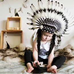 Party Hats Indian Feather Headdress Handmade Feather Headpiece Headdress Halloween Natural Adjust Feather Hat Costumes Carnival Cosplay 230926